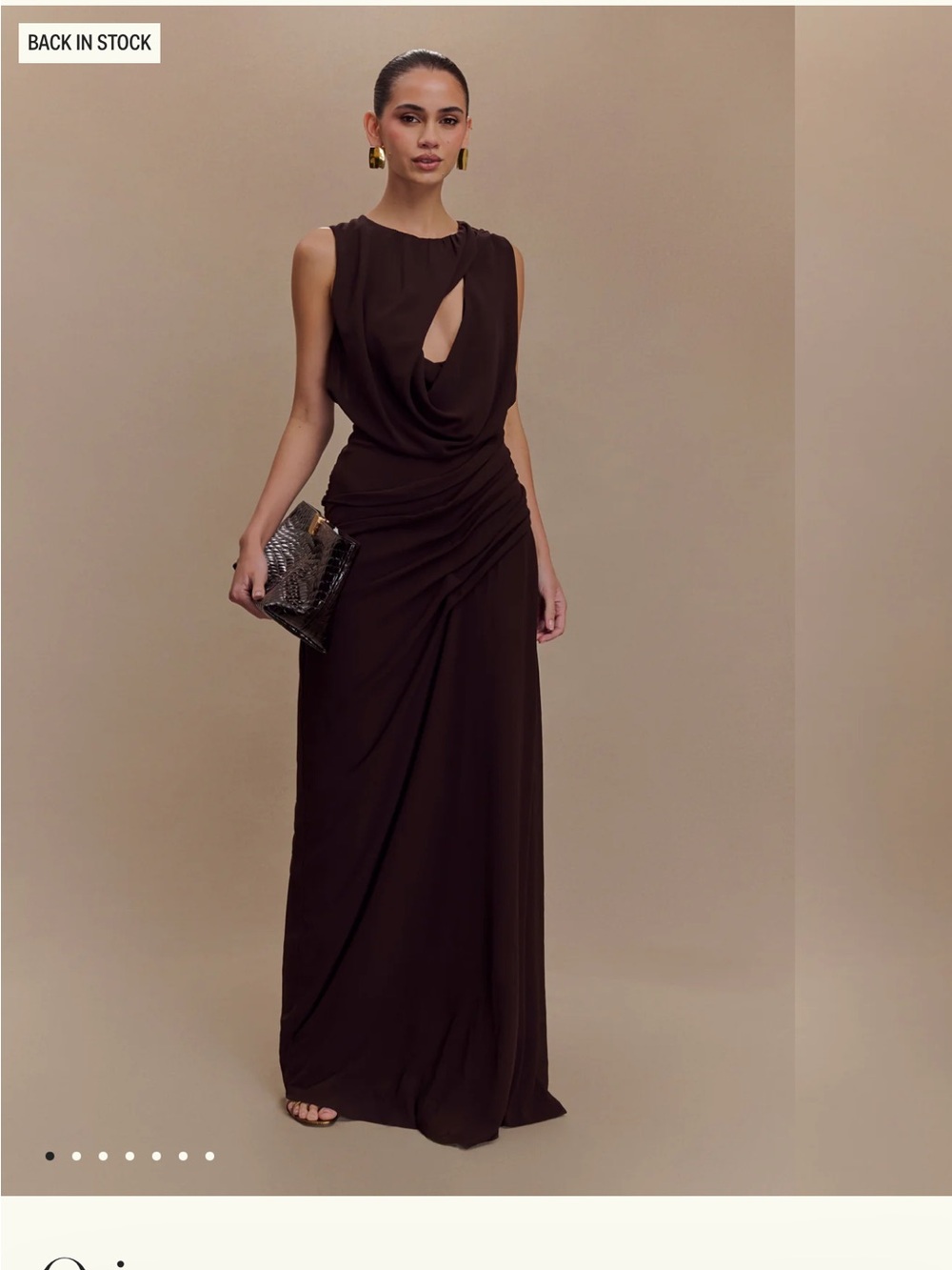 Meshki Chocolate Brown Draped Keyhole Maxi Dress